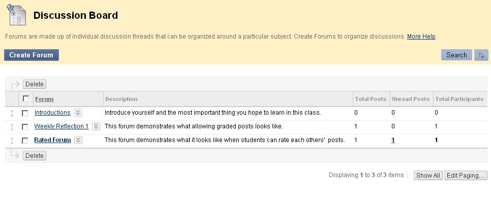 Blackboard Instructor Manual 18 Select the double downward-facing arrows to open the drop-down menu to the right of the forum that you want to grade.