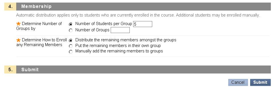 Blackboard Instructor Manual 30 You can Distribute the remaining members amongst the groups which would randomly place the remaining members into the established groups.