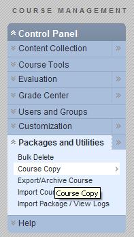 Blackboard Instructor Manual 95 5. Select this icon 6. Your course is now available. C. COURSE COPY You can copy sections of one course into another course site.