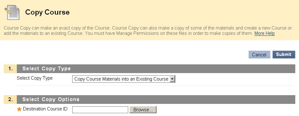 To copy content from your course site, open the Control Panel left-hand navigation menu and select Packages and Utilities. Under Packages and Utilities, select Course Copy.