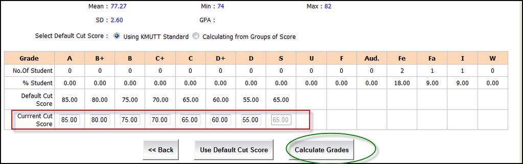 Using KMUTT Standard: the system will apply the default cut score based on the KMUTT standard. The lecturer can adjust the score. 2.