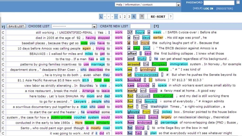 KEYWORD IN CONTEXT DISPLAY Words are classified by their grammatical classes (nouns are