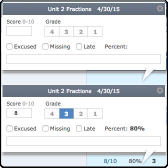 Grid View Entry When entering data in Grid View with a Max Possible Score, you'll enter the number of points earned in