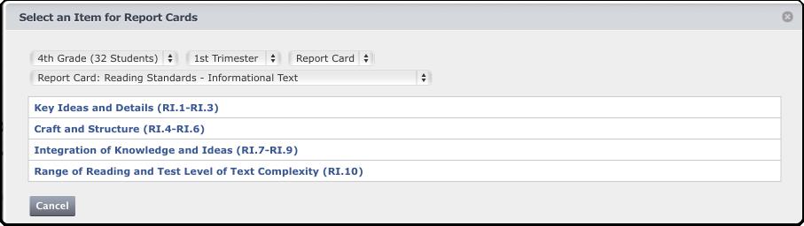 If you have printed a blank Report Card, it's easy to see where this item will be mapped on the Report