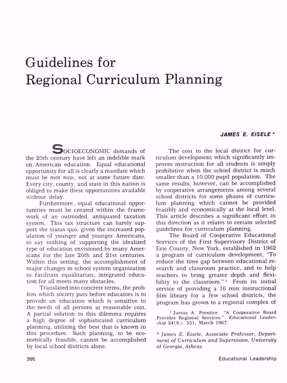 Guidelines for Regional Curriculum Planning OOCIOECONOMIC demands of the 20th century have left an indelible mark on American education.