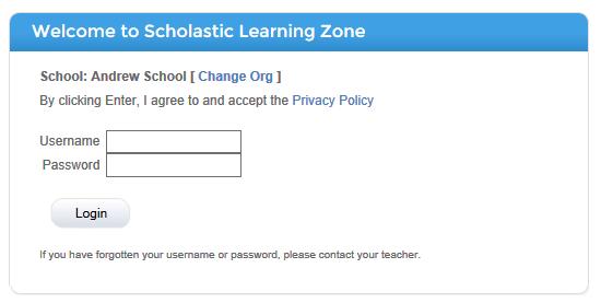 Enter the Org and click Submit to open the Login Screen. If users forgot the Org ID, contact slzsupport@scholastic.asia to retrieve the school Org ID, by providing the name of the school.