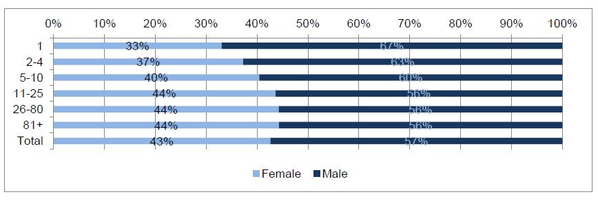 Figures 27 and 28 below are taken from our diversity monitoring report 2012/13, and shows a breakdown of the profession by size of firm and gender, and the percentage of each