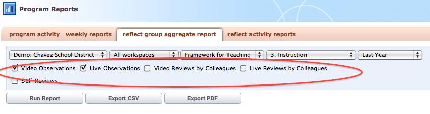 10. Select at least one observation type to include in the report. (Note: Options depend on the type of Reflect license.