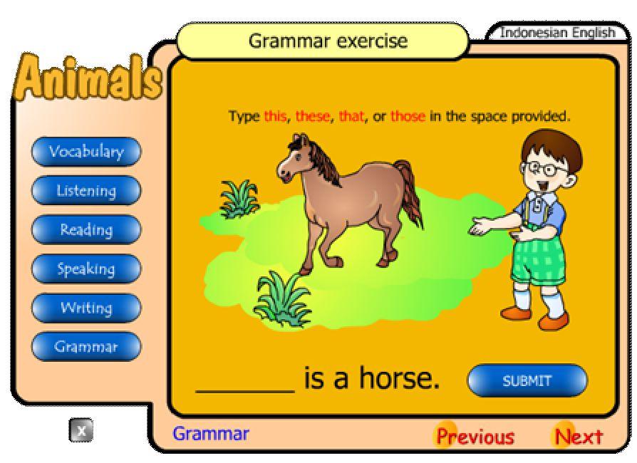 Figure 7. One of the activities in the Grammar part Validating the Developed Interactive Multimedia Software Validating educational multimedia is highly recommended prior to its publication.