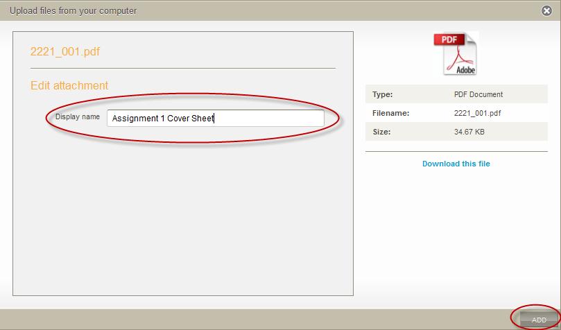 When the document has loaded click the next button at the bottom right hand corner. This will take you to a screen which summarizes your attachment and allows you to alter the file name.