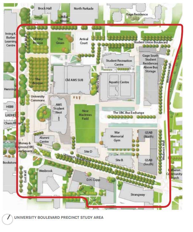 UNIVERSITY BLVD PRECINCT PLANNING UPDATE STUDENT EXPERIENCE AND HOUSING STRATEGY Precinct vision: Welcoming gateway to campus Vibrant academic and social hub Contributes to UBC s complete community
