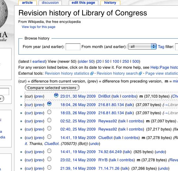 Wikipedia discussion & edit histories Each article has an associated talk page representing a forum for discussion as to how it might be critized,