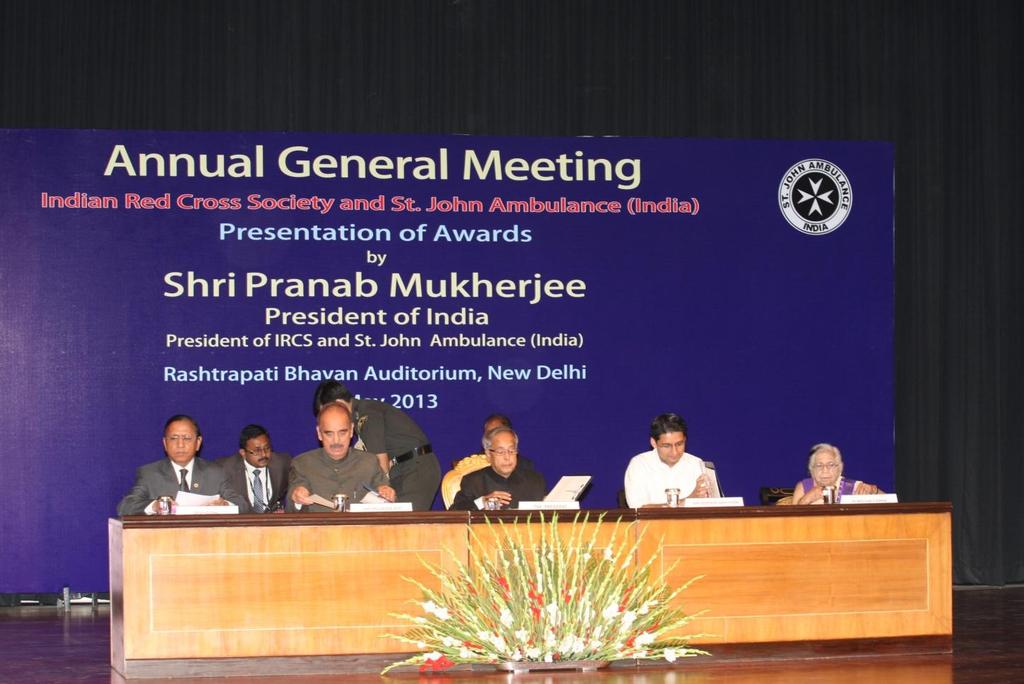 It gives me immense pleasure to join you here today for the ceremonial session of the annual general meeting of both the Indian Red Cross Society and St. John Ambulance (India).