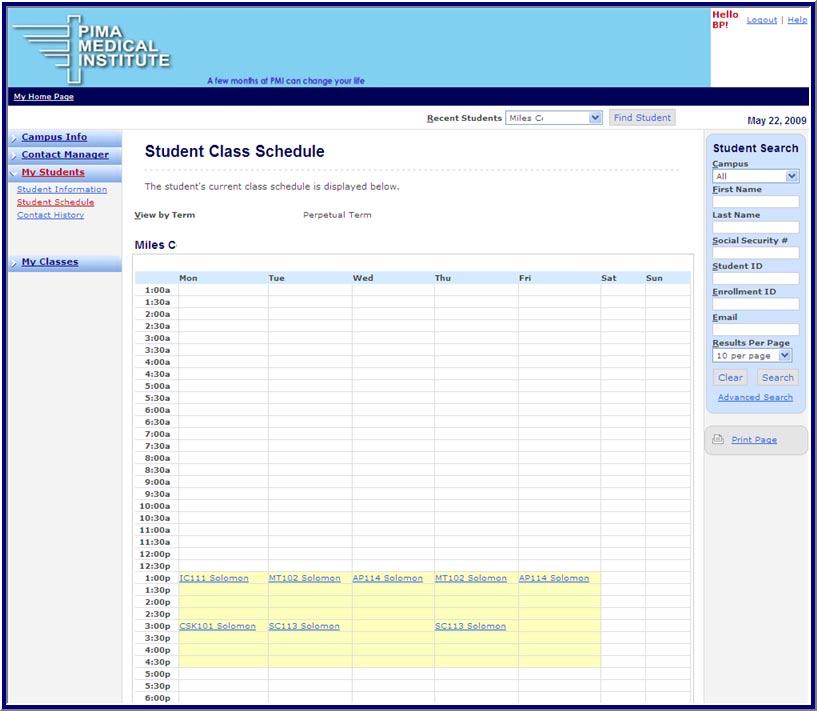 Student Schedule Advisors can view a
