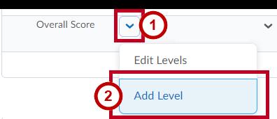 Adding an Overall Score Level to a Rubric The following explains how to add a level for the overall score: 1. Click the drop-down arrow next to Overall Score (See Figure 27