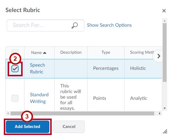 2. The Select Rubric window appears.