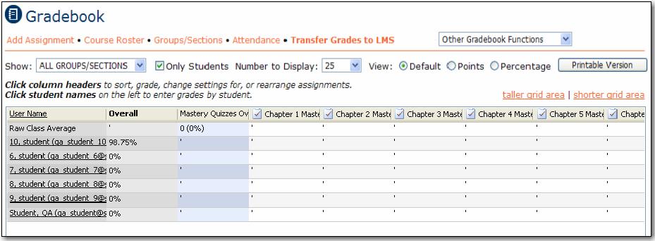 7 The Gradebook From the SpeechClass Gradebook, you can view and edit your course roster and students grades, as well as create groups of students and set up attendance.