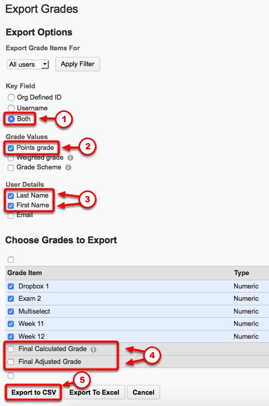 Step #3 In the [Export Grades] window, configure the export setting as follow: 2.