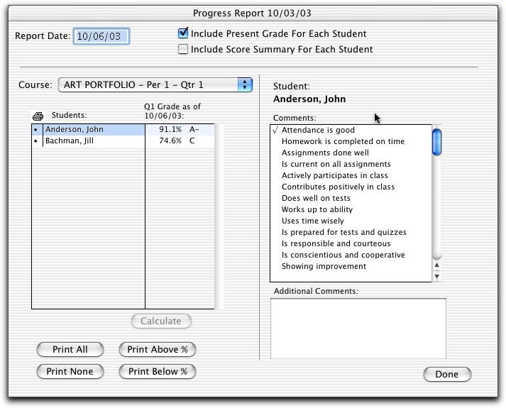 28 of 41 Reports: Important Note: All percentages are now rounded to the nearest integer on Reports. New Progress Report Setup: Use this section to prepare student progress reports. 1.