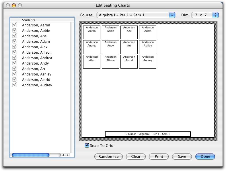 Seating Charts: 1. Under the Edit menu, select Seating Charts. A screen will appear similar to Figure 23.