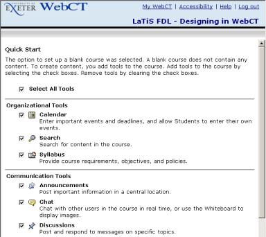6. The First Page you see when logging on to a WebCT course as a Designer If you are designing a WebCT course from scratch, when you click on the course in the MyWebCT page (having logged on) you may
