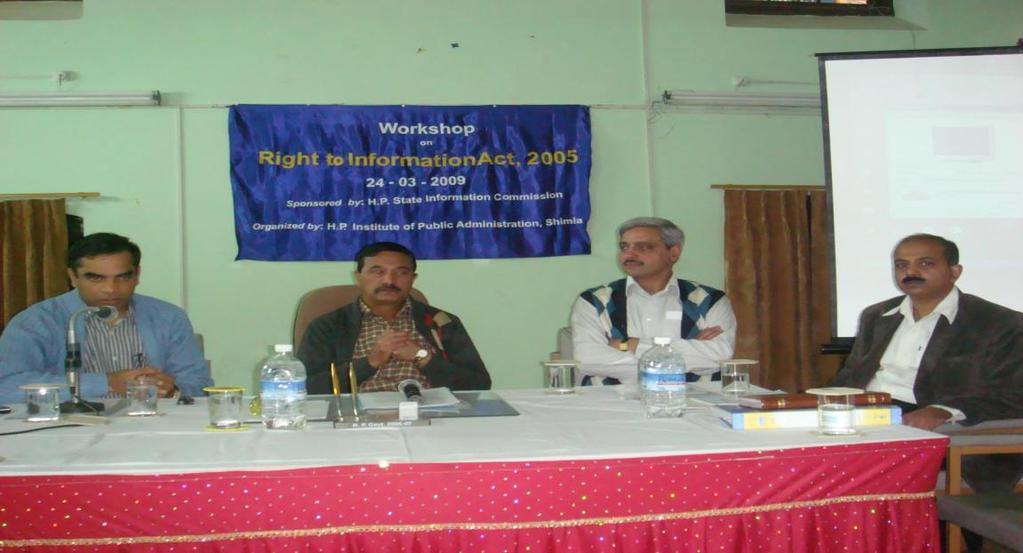 DC Kangra, Sh.K.K.Pant welcoming the participants Complete attention of delegates at Dharamshala Workshop 3. Workshop on RTI Act 2005 at H.P. Secretariat, Shimla: To generate awareness on the provisions of the RTI ACT 2005 and the RTI rules of the H.