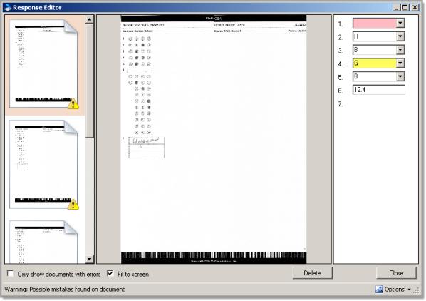 On the Response Editor screen, a scanned image of the answer documents will be visible. They can be examined and answer responses fixed prior to uploading the results into Aware.