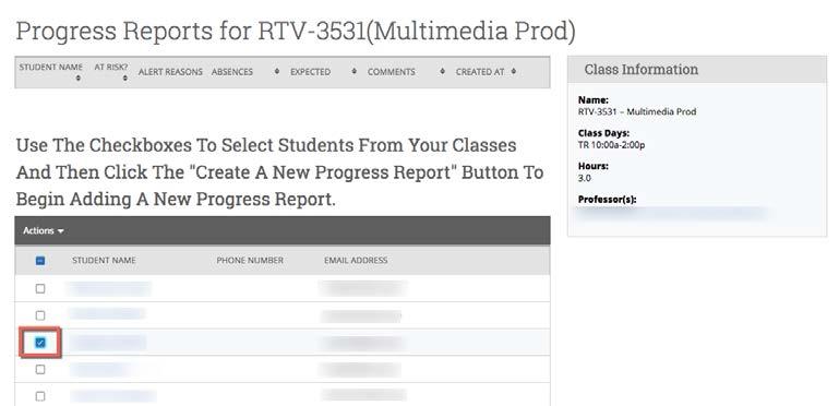 Click on the Progress Reports link located to the right of the class information.