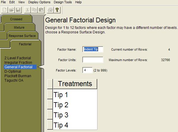 Figure 1. Design of One-Factor Hardness Experiment with Design-Expert. Once all information are provided, the software will generate a standard design layout.