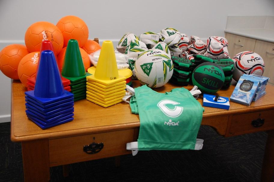 Items purchased included basketballs, soccer balls, netballs, soft dodgeballs, stopwatches, field markers & spot discs, whistles and netball bibs.