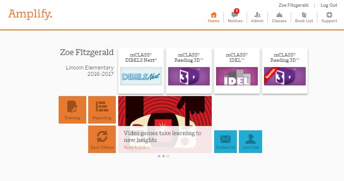 3. On the Amplify home page, click the mclass:dibels Next or mclass:reading 3D tile. 4. The Class Summary displays.