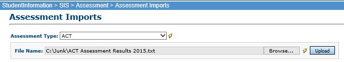 Import Assessment Records from Vendor Files Navigation: StudentInformation SIS Assessment Assessment Imports The assessment imports page provides the ability to import results from vendor files.