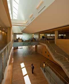 The building s light-filled, two-story lobby space was designed to serve as the terminus to the college s central quad.