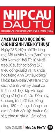 Publication NHỊP CẦU ĐẦU TƯ Date JUNE 01, 2015 AMCHAM TRAO HỌC BỔNG CHO NỮ SINH