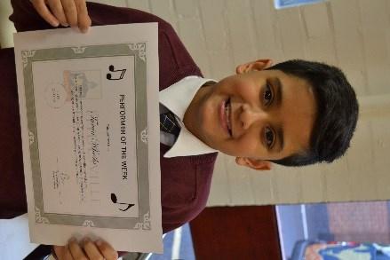 Performer of the Week: Tarun (Y5) awarded for supporting his peers in guitar lessons, being an excellent miniteacher and talking others