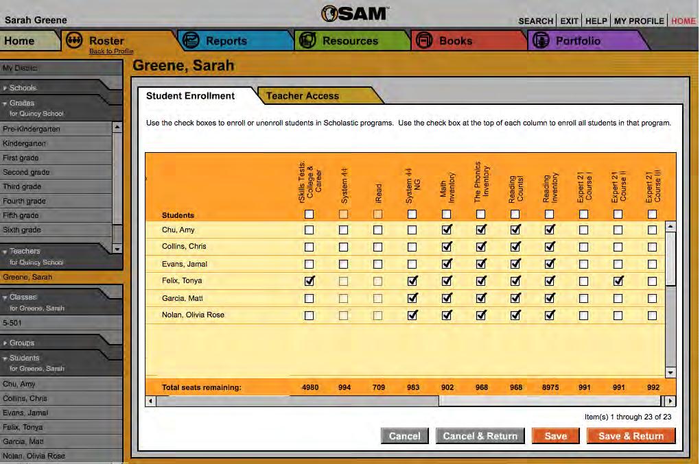 To enroll students in The Phonics Inventory from the class s Profile Screen: 1. Click the Manage Enrollment link under Manage Roster in the upper right corner of the screen. 2.