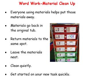 Day 1: Demonstration Lessons Create an anchor chart that includes the following: Everyone using materials helps put those materials away. Materials go back in the original tub.