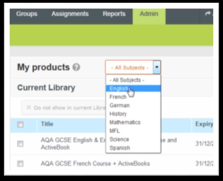 To customise the Library page view, click the Admin tab in the top menu bar, then choose My products. 2.