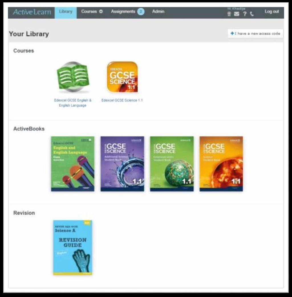 Using the course library You can use the ActiveLearn course library to browse the content available for your courses. 1.