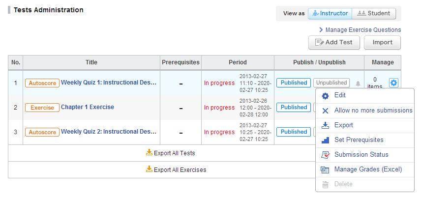 (b) (a) (e) Export exercises Export questions one by one Click of an exercise and select Export (c) on Questions Administration page. The questions will be downloaded as an MHT file.
