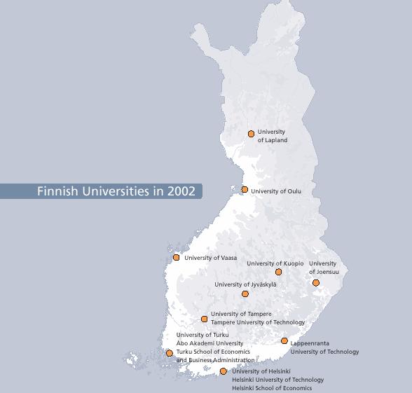 Finnish University system 21 FINNISH UNIVERSITIES (Government) 10 multifaculty universities