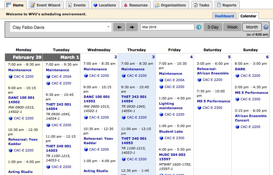 The Calendar view is an easy way to accomplish this. Most tabs that offer Availability view also offer a Calendar view.