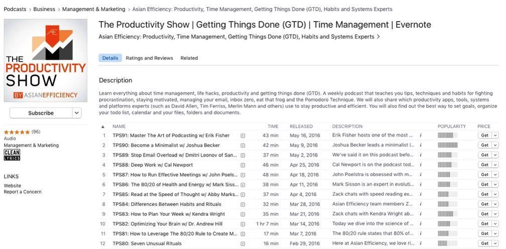The Productivity Show I don t listen to every episode of the The Productivity Show, but there s enough here that I come back to it
