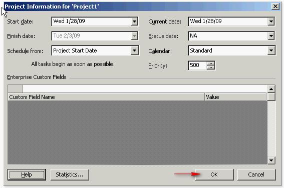 The following options are available in the Project Information dialog box: 1.