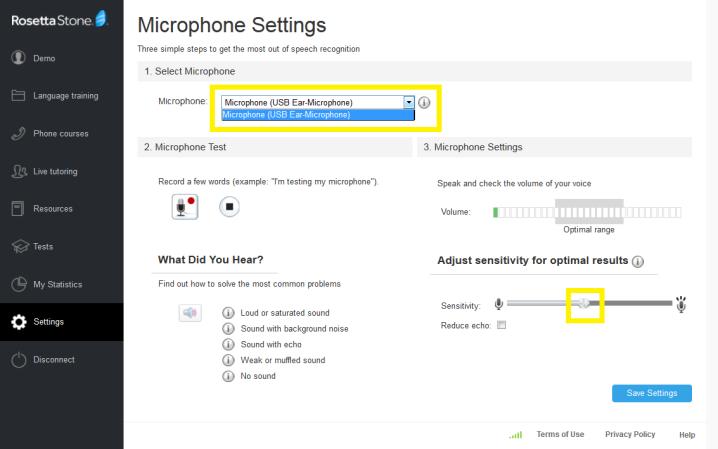 Click on the Settings menu on the left toolbar and select Speech Recognition Microphone settings.