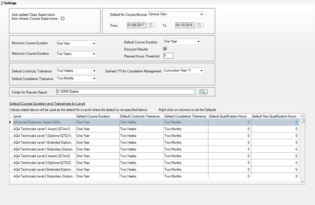 02 Preparing Data for the Previous Academic Year Select Tools Academic Management Course Manager Course Manager Settings to display the Update Course Manager Settings page.