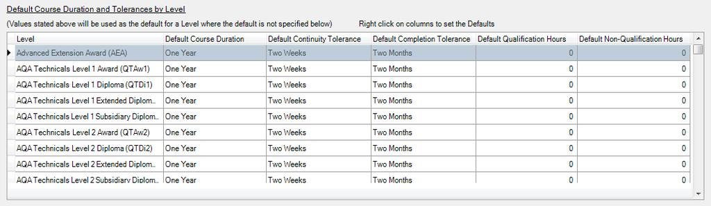 02 Preparing Data for the Previous Academic Year The Default Continuity Tolerance field defaults to Two Weeks.