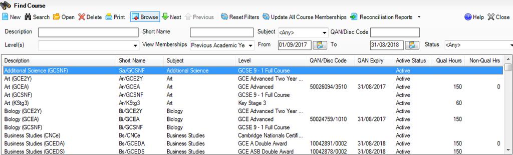 02 Preparing Data for the Previous Academic Year Alternatively, highlight the details of an alternative course of study then click the Set Core Aim button.