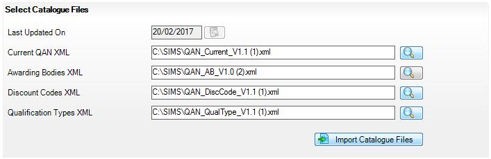 03 Preparing Data for the Current Academic Year 5. Select the required XML file then click the Open button to return to the Select Catalogue Files panel where the selected file name is displayed. 6.
