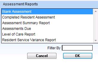To print assessment reports, click on Reports, select Assessment Reports and the following menu will open: The Recommend Monthly Charges and Assessment